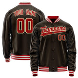 Custom Brown Red Solid Color Varsity Letterman Jacket JA02240617XF071