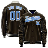 Custom Brown Light-Blue Solid Color Varsity Letterman Jacket JA02240617XF073