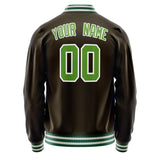 Custom Brown Neon-Green Solid Color Varsity Letterman Jacket JA02240617XF074