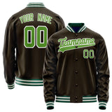 Custom Brown Neon-Green Solid Color Varsity Letterman Jacket JA02240617XF074