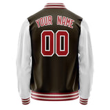 Custom Brown White Solid Color Varsity Letterman Jacket JA02240617XF076