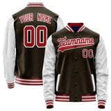 Custom Brown White Solid Color Varsity Letterman Jacket JA02240617XF076