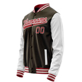 Custom Brown White Solid Color Varsity Letterman Jacket JA02240617XF076