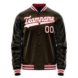 Custom Brown White Solid Color Varsity Letterman Jacket JA02240617XF077