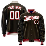 Custom Brown White Solid Color Varsity Letterman Jacket JA02240617XF077