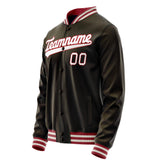 Custom Brown White Solid Color Varsity Letterman Jacket JA02240617XF077