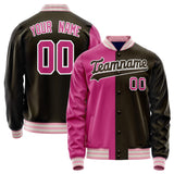 Custom Brown Pink Split Varsity Letterman Jacket JA02240617XF079