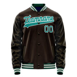 Custom Brown Teal Solid Color Varsity Letterman Jacket JA02240617XF080