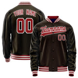 Custom Brown Red Solid Color Varsity Letterman Jacket JA02240617XF081