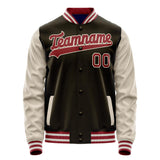 Custom Brown Cream Solid Color Varsity Letterman Jacket JA02240617XF082