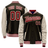 Custom Brown Cream Solid Color Varsity Letterman Jacket JA02240617XF082