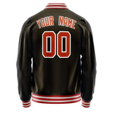 Custom Brown Orange Solid Color Varsity Letterman Jacket JA02240617XF083