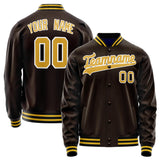 Custom Brown Gold Solid Color Varsity Letterman Jacket JA02240617XF085