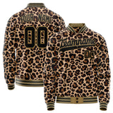 Custom Brown Black Leopard 3D Varsity Letterman Jacket