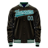 Custom Brown Teal Solid Color Varsity Letterman Jacket JA02240617XF087