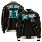 Custom Brown Teal Solid Color Varsity Letterman Jacket JA02240617XF087