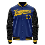 Custom Royal Black Solid Color Varsity Letterman Jacket JA02240617XF562