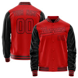 Custom Red Black Solid Color Varsity Letterman Jacket JA02240617XY386