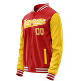 Custom Red Yellow Solid Color Varsity Letterman Jacket JA02240617XY387