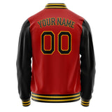 Custom Red Black Solid Color Varsity Letterman Jacket JA02240617XY389