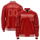 Custom Red Cream Solid Color Varsity Letterman Jacket