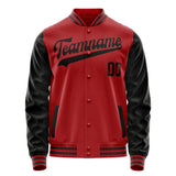 Custom Red Black Solid Color Varsity Letterman Jacket JA02240617XY400