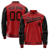 Custom Red Black Solid Color Varsity Letterman Jacket