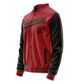 Custom Red Black Solid Color Varsity Letterman Jacket JA02240617XY400