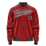 Custom Red Gray Solid Color Varsity Letterman Jacket JA02240617XY407