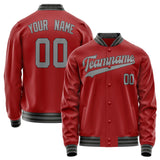 Custom Red Gray Solid Color Varsity Letterman Jacket JA02240617XY407