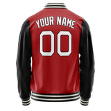 Custom Red Black Solid Color Varsity Letterman Jacket JA02240617XY408