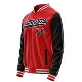 Custom Red Black Solid Color Varsity Letterman Jacket JA02240617XY412