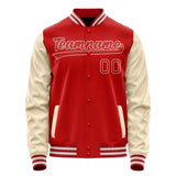 Custom Red Cream Solid Color Varsity Letterman Jacket JA02240617XY414