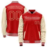 Custom Red Cream Solid Color Varsity Letterman Jacket