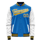 Custom Electric-Blue White Solid Color Varsity Letterman Jacket JA02240617YH118