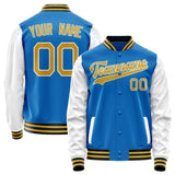 Custom Electric-Blue White Solid Color Varsity Letterman Jacket JA02240617YH118