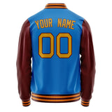 Custom Electric-Blue Brown Solid Color Varsity Letterman Jacket JA02240617YH122