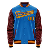 Custom Electric-Blue Brown Solid Color Varsity Letterman Jacket JA02240617YH122