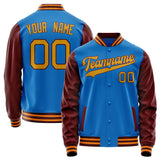 Custom Electric-Blue Brown Solid Color Varsity Letterman Jacket