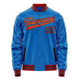 Custom Electric-Blue Orange Solid Color Varsity Letterman Jacket JA02240617YH125