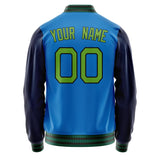 Custom Electric-Blue Neon-Green Solid Color Varsity Letterman Jacket JA02240617YH130