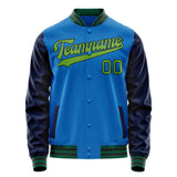 Custom Electric-Blue Neon-Green Solid Color Varsity Letterman Jacket JA02240617YH130