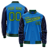 Custom Electric-Blue Neon-Green Solid Color Varsity Letterman Jacket