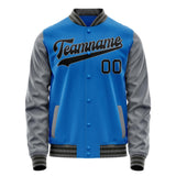 Custom Electric-Blue Gray Solid Color Varsity Letterman Jacket JA02240617YH132