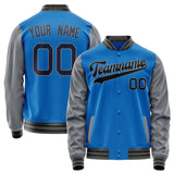 Custom Electric-Blue Gray Solid Color Varsity Letterman Jacket