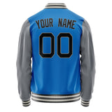 Custom Electric-Blue Gray Solid Color Varsity Letterman Jacket JA02240617YH133