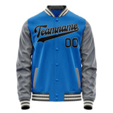 Custom Electric-Blue Gray Solid Color Varsity Letterman Jacket JA02240617YH133