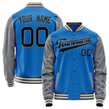 Custom Electric-Blue Gray Solid Color Varsity Letterman Jacket