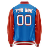 Custom Electric-Blue Orange Solid Color Varsity Letterman Jacket JA02240617YH134