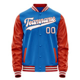 Custom Electric-Blue Orange Solid Color Varsity Letterman Jacket JA02240617YH134